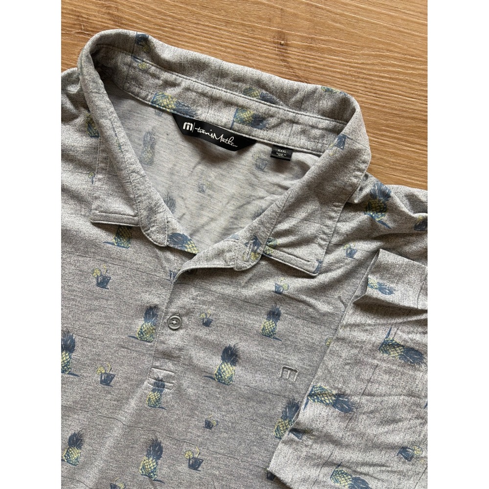 TravisMathew Mens size XXXL Grey Pineapple Tropical Print Golf Polo Shirt